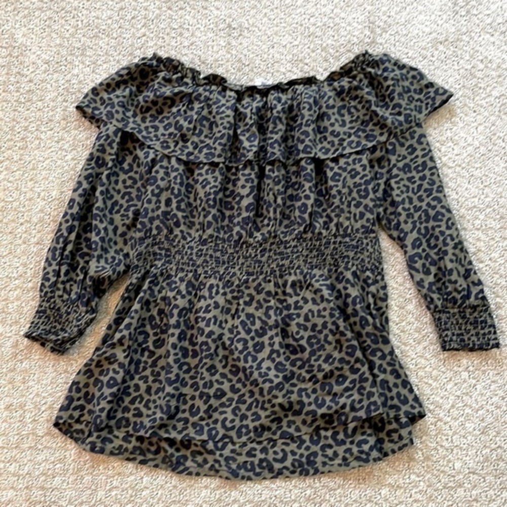 Lascana for Venus Animal Print Cold Shoulder Smocked Waist Long Sleeve Tunic